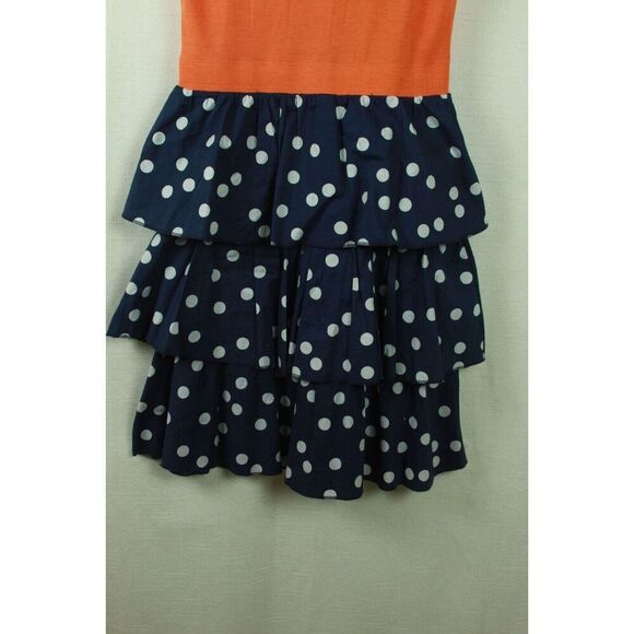Shabby Apple Dress Small Women's Ruffle Polka Dot Orange Navy Blue Vintage Style - Picture 2 of 8